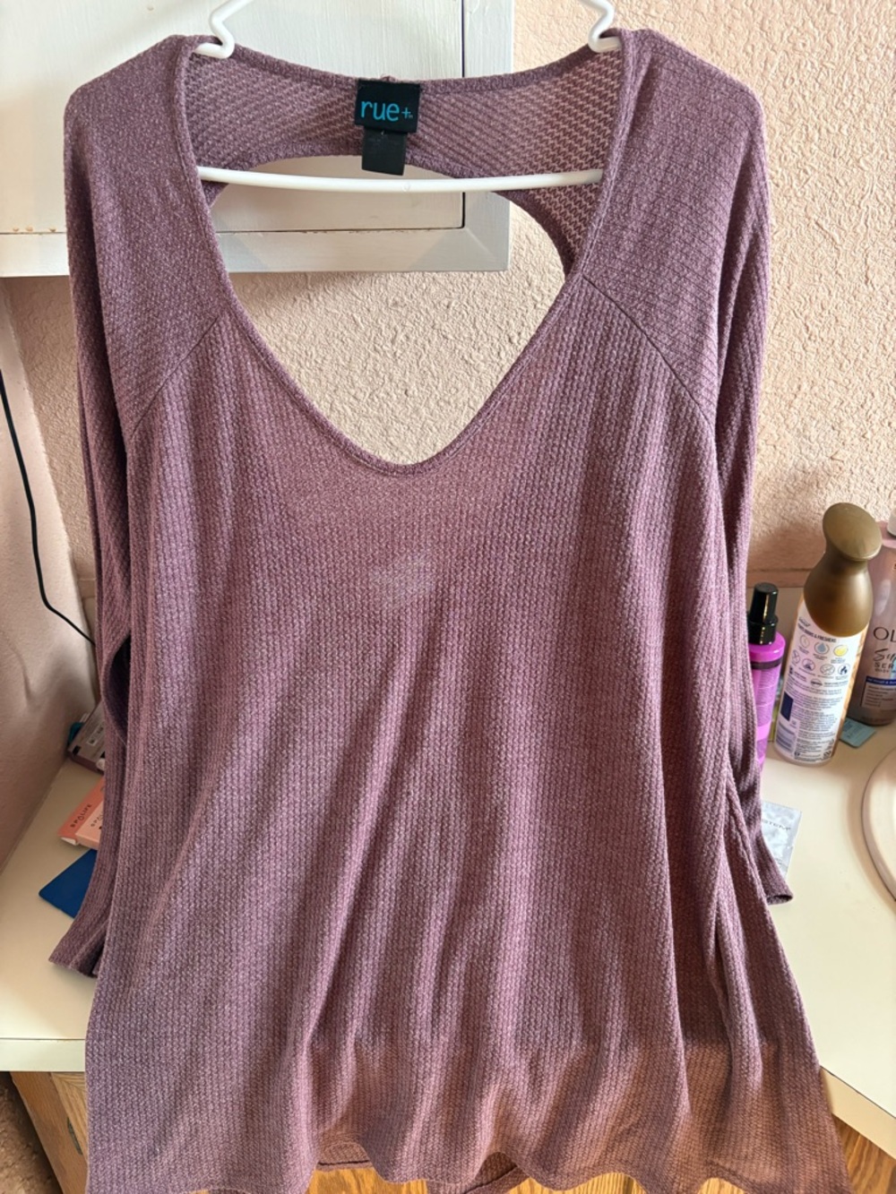 Rue21 Mauve Waffle Knit Scoop Back Long Sleeve Top